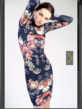 Zara Floral Bodycon Dress Small Scuba Knit Long Sleeve Fitted Cocktail Dress